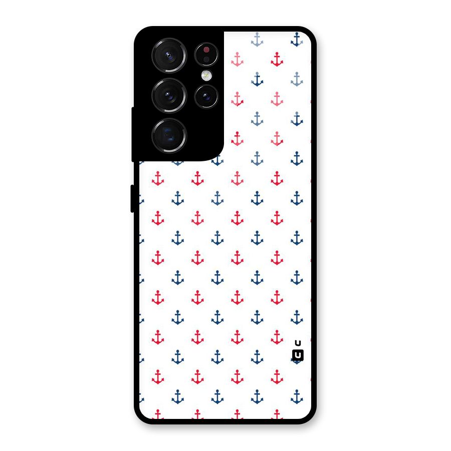 Minimal Anchor Pattern Glass Back Case for Galaxy S21 Ultra 5G