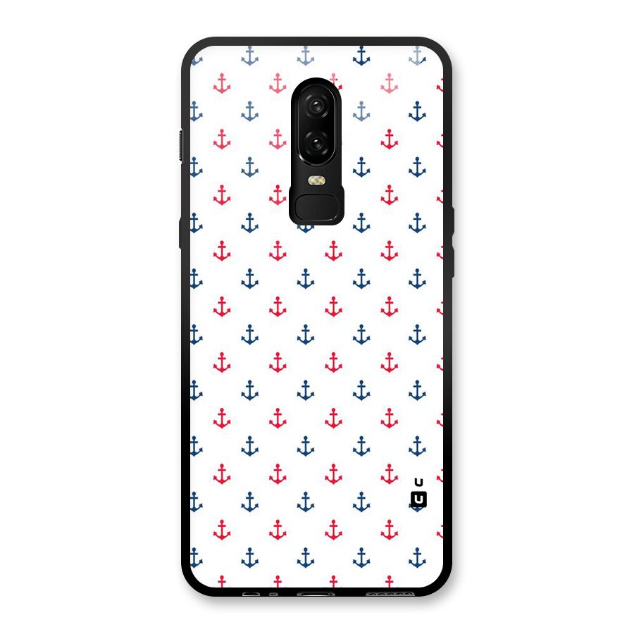 Minimal Anchor Pattern Glass Back Case for OnePlus 6