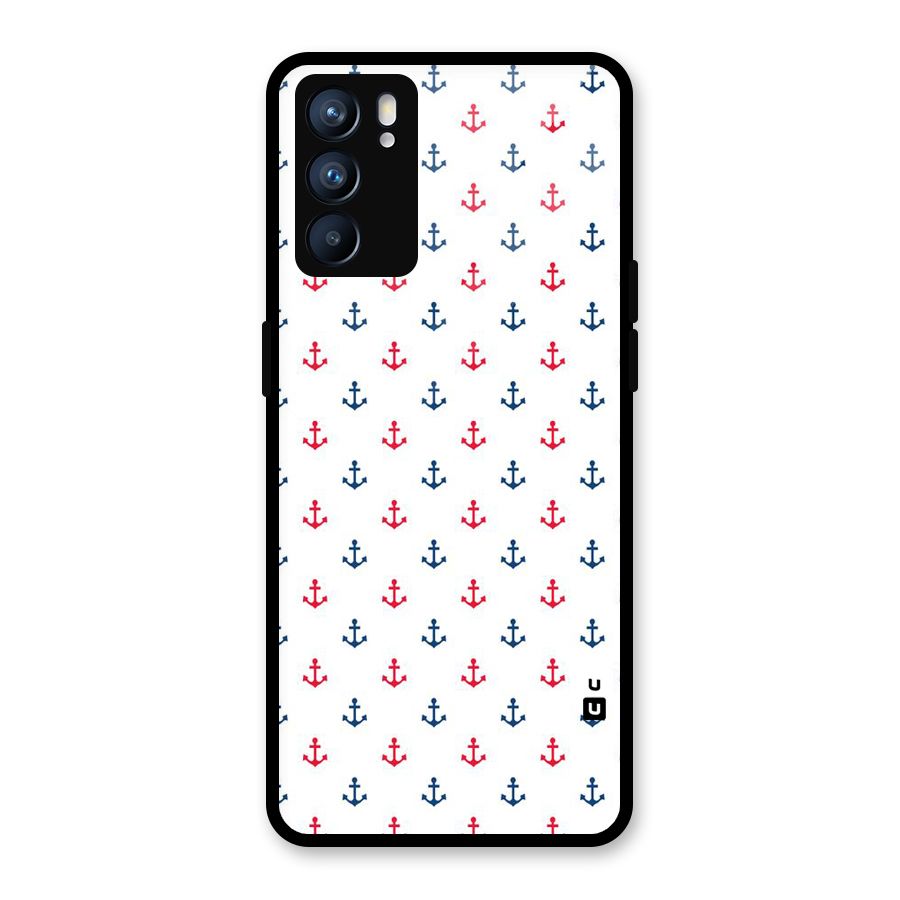 Minimal Anchor Pattern Glass Back Case for Oppo Reno6 5G