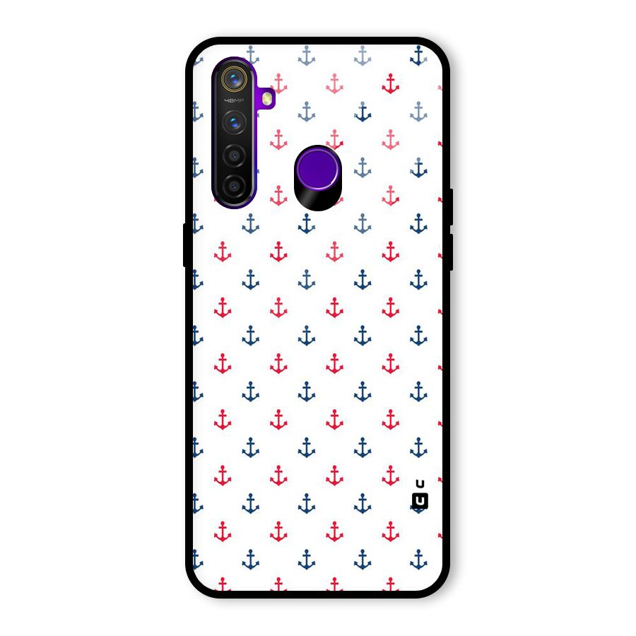 Minimal Anchor Pattern Glass Back Case for Realme 5 Pro