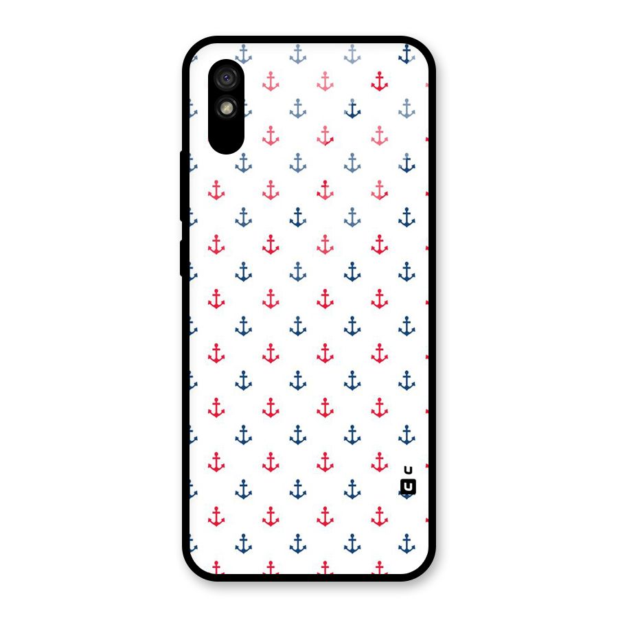 Minimal Anchor Pattern Glass Back Case for Redmi 9A