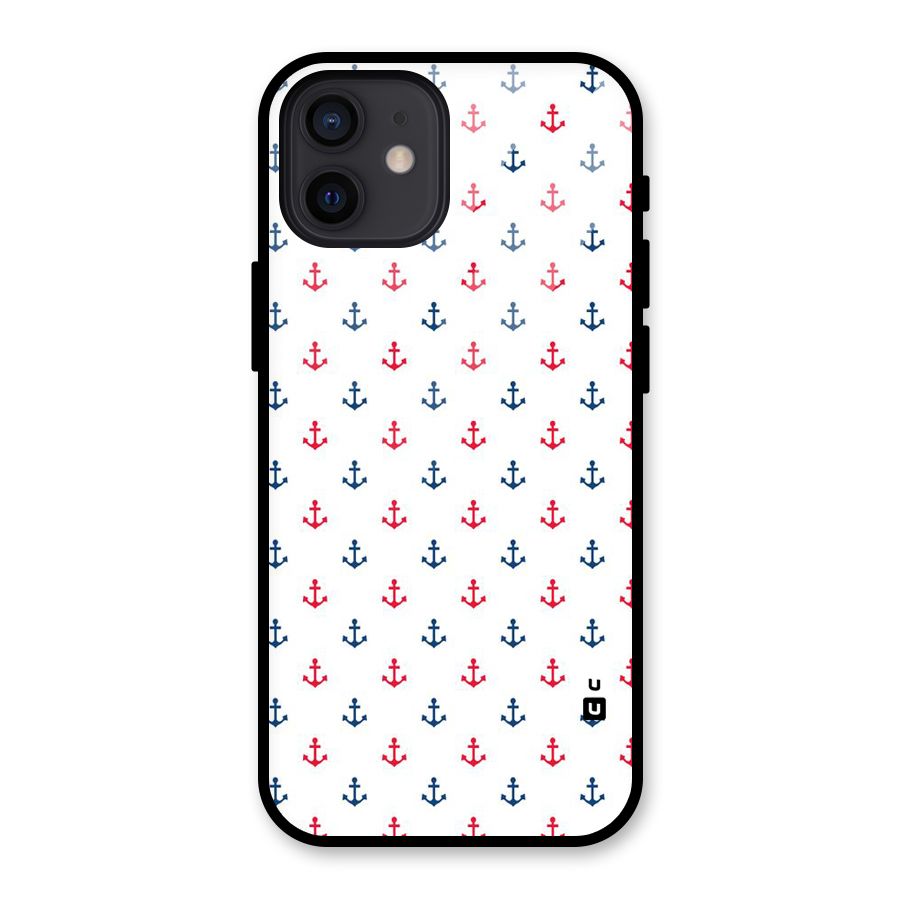 Minimal Anchor Pattern Glass Back Case for iPhone 12