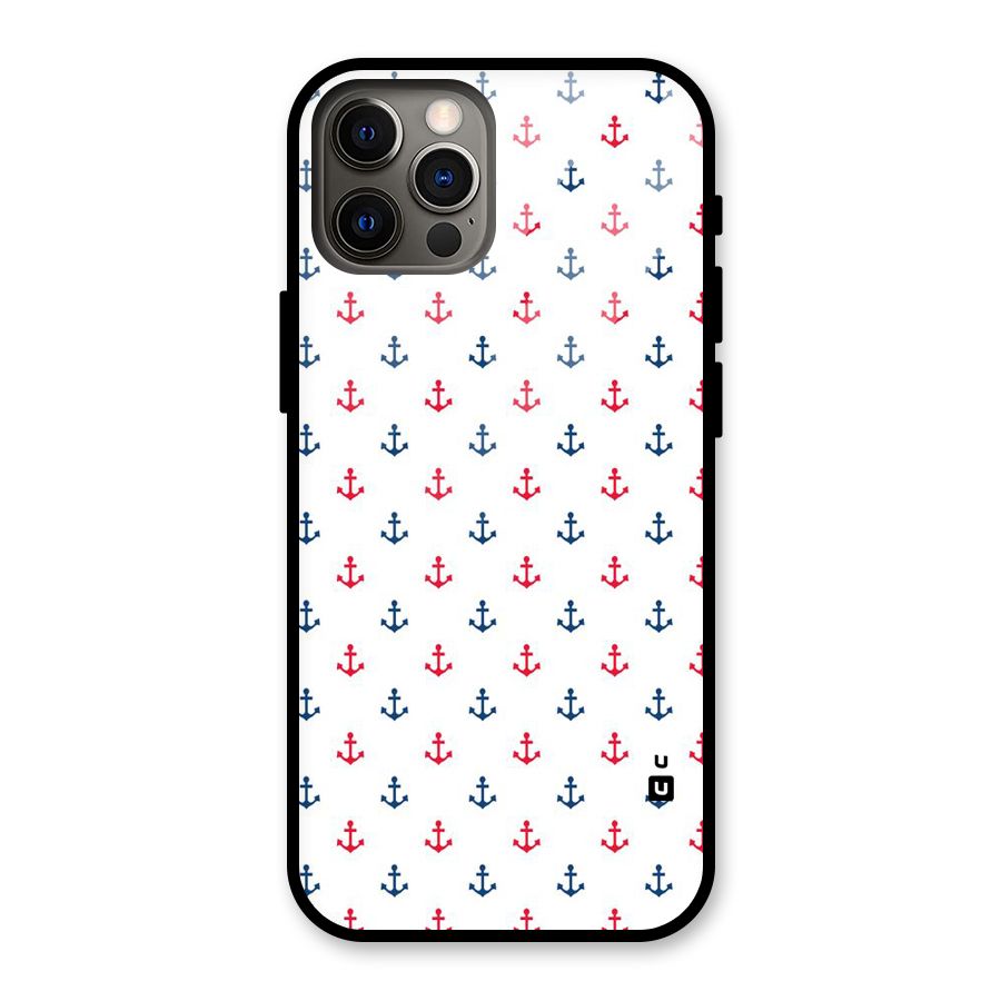 Minimal Anchor Pattern Glass Back Case for iPhone 12 Pro