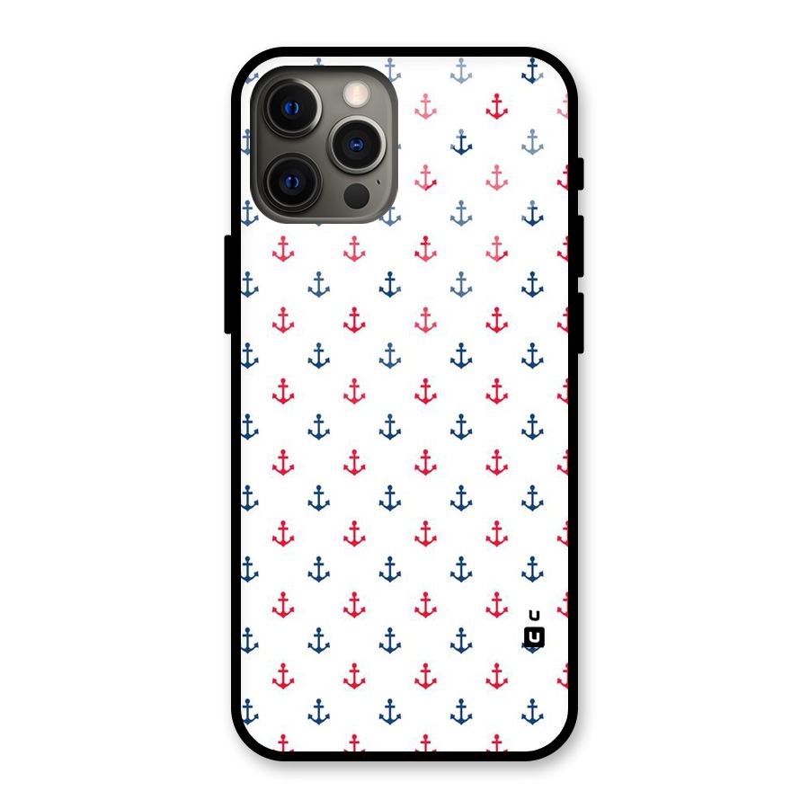Minimal Anchor Pattern Glass Back Case for iPhone 12 Pro Max
