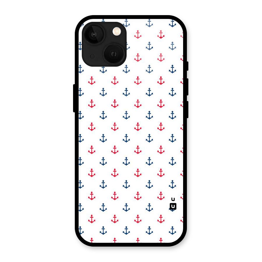Minimal Anchor Pattern Glass Back Case for iPhone 13