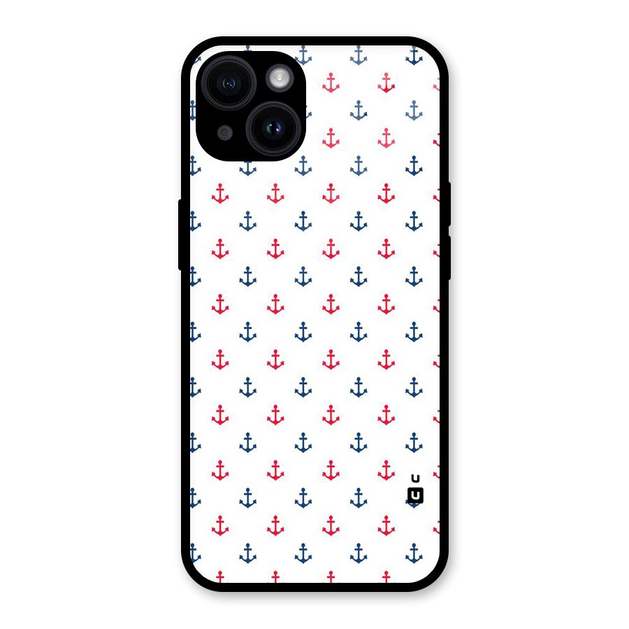 Minimal Anchor Pattern Glass Back Case for iPhone 14