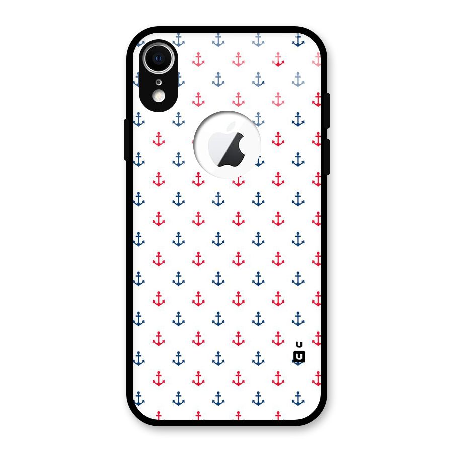 Minimal Anchor Pattern Glass Back Case for iPhone XR Logo Cut