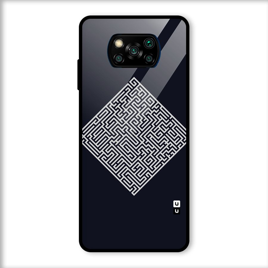 Minimal Maze Pattern Glass Back Case for Poco X3
