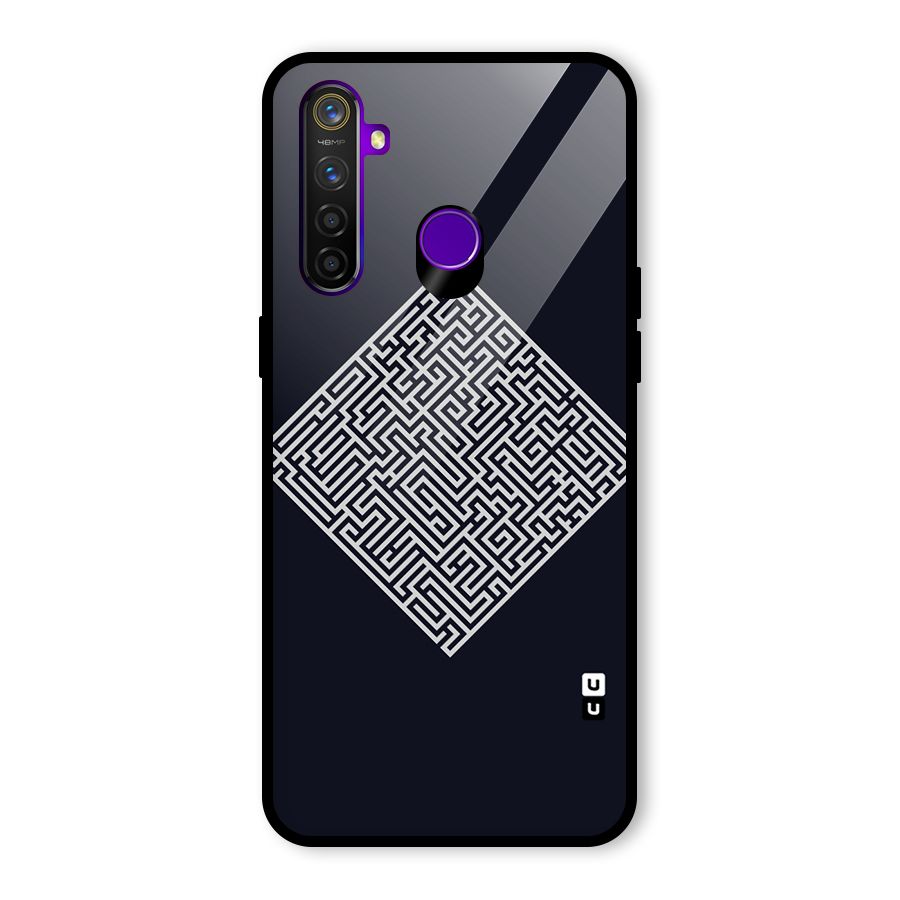 Minimal Maze Pattern Glass Back Case for Realme 5 Pro