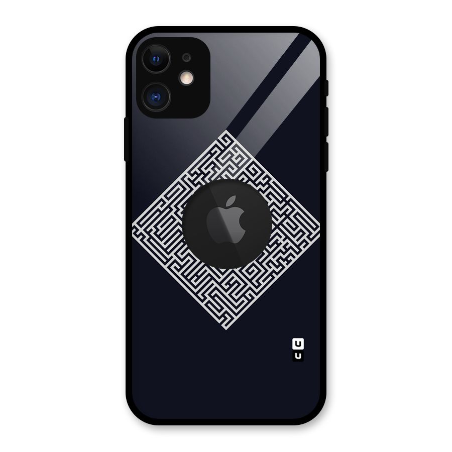 Minimal Maze Pattern Glass Back Case for iPhone 11 Logo Cut