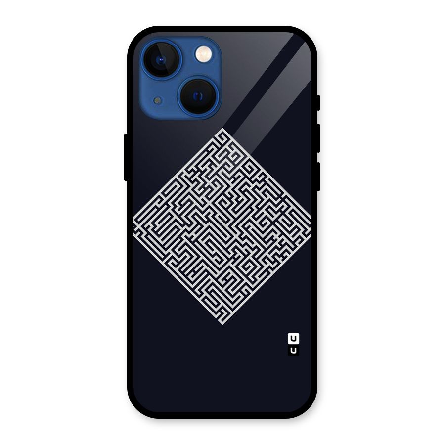 Minimal Maze Pattern Glass Back Case for iPhone 13 Mini