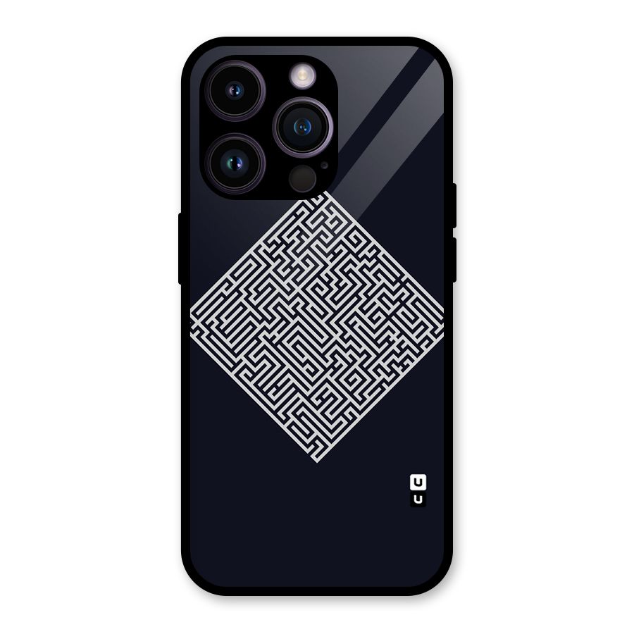 Minimal Maze Pattern Glass Back Case for iPhone 14 Pro