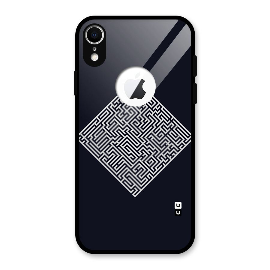 Minimal Maze Pattern Glass Back Case for iPhone XR Logo Cut