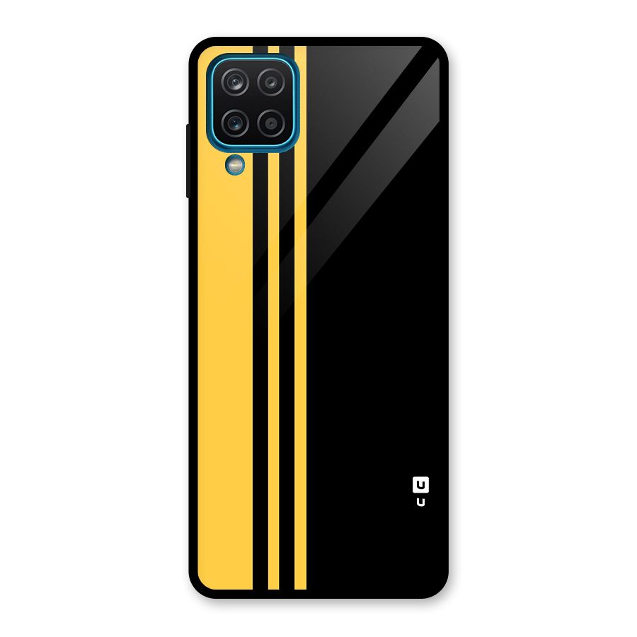 Minimal Yellow and Black Design Glass Back Case for Galaxy A12