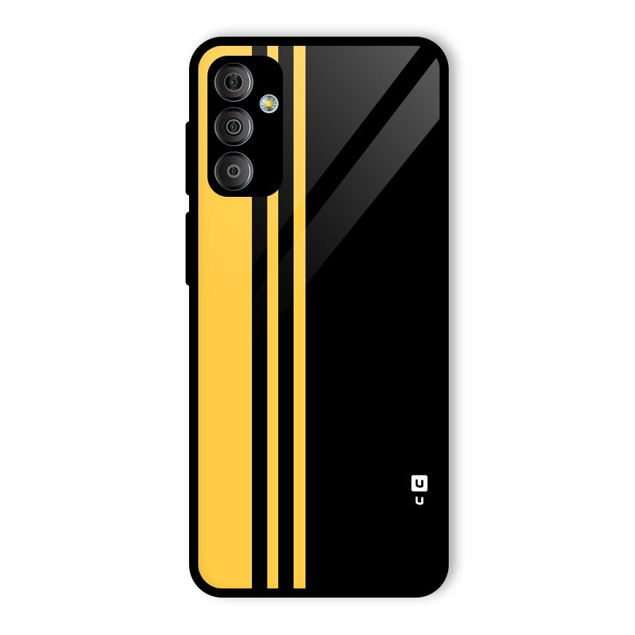 Minimal Yellow and Black Design Glass Back Case for Galaxy F23