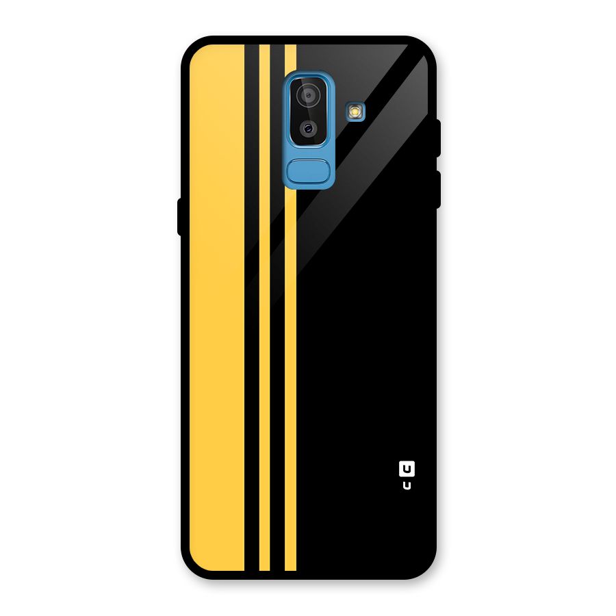 Minimal Yellow and Black Design Glass Back Case for Galaxy J8