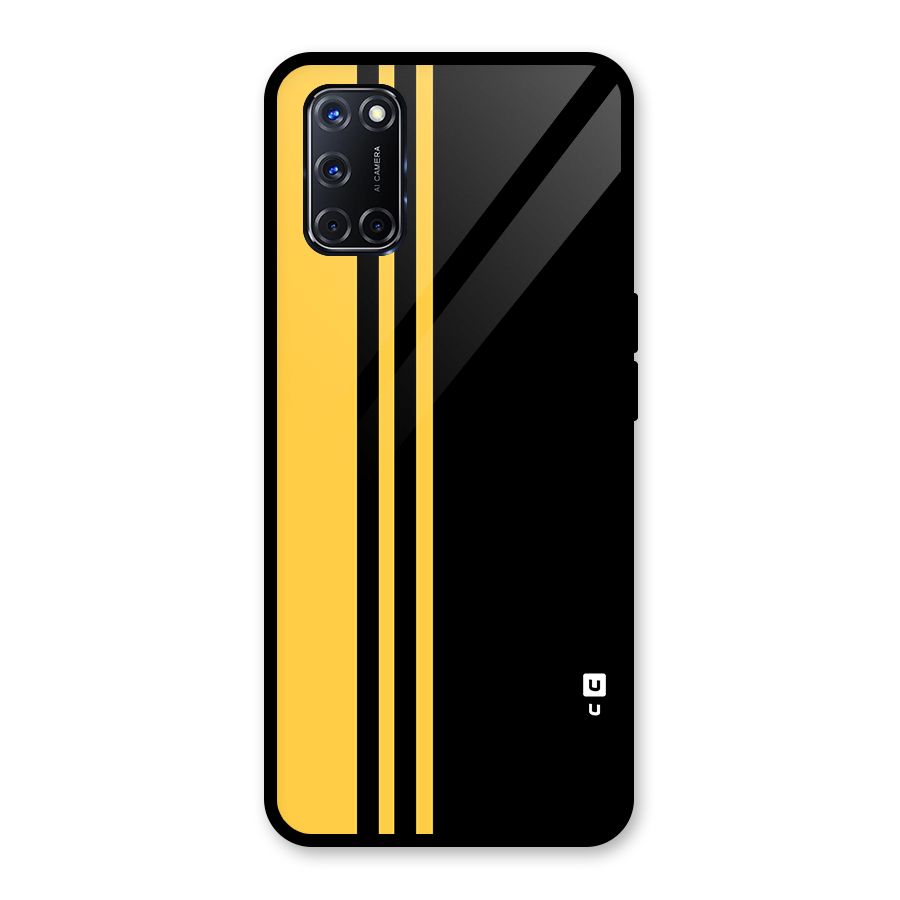Minimal Yellow and Black Design Glass Back Case for Oppo A52