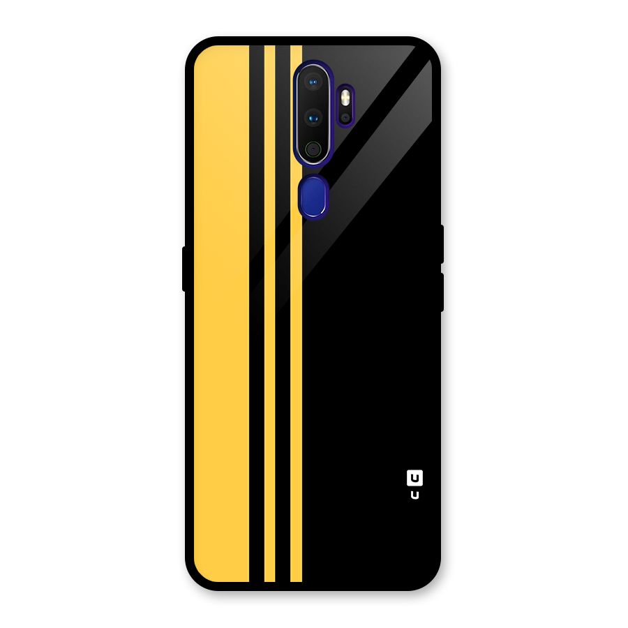 Minimal Yellow and Black Design Glass Back Case for Oppo A9 (2020)