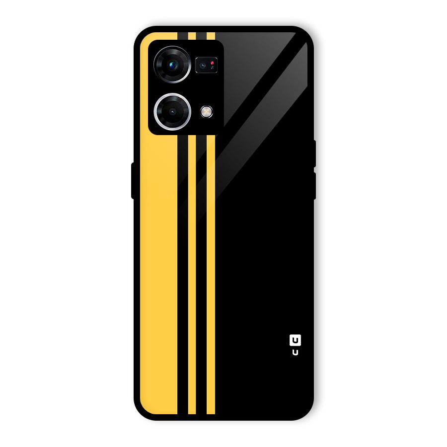 Minimal Yellow and Black Design Glass Back Case for Oppo F21 Pro 5G