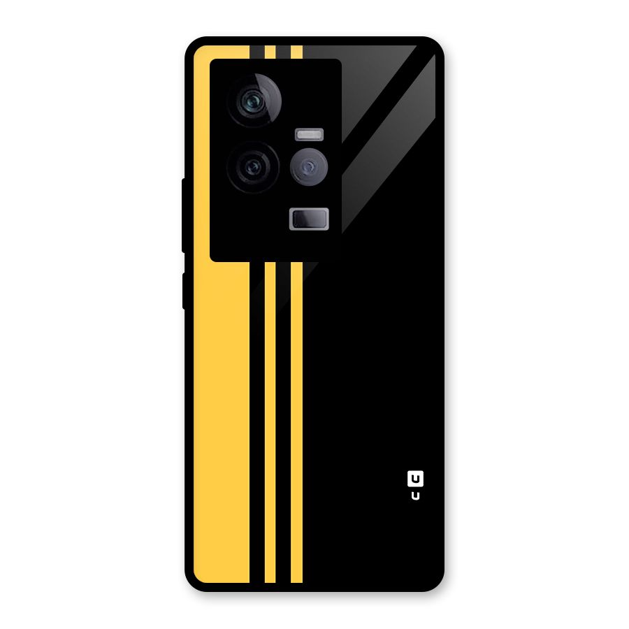 Minimal Yellow and Black Design Glass Back Case for Vivo iQOO 11 5G