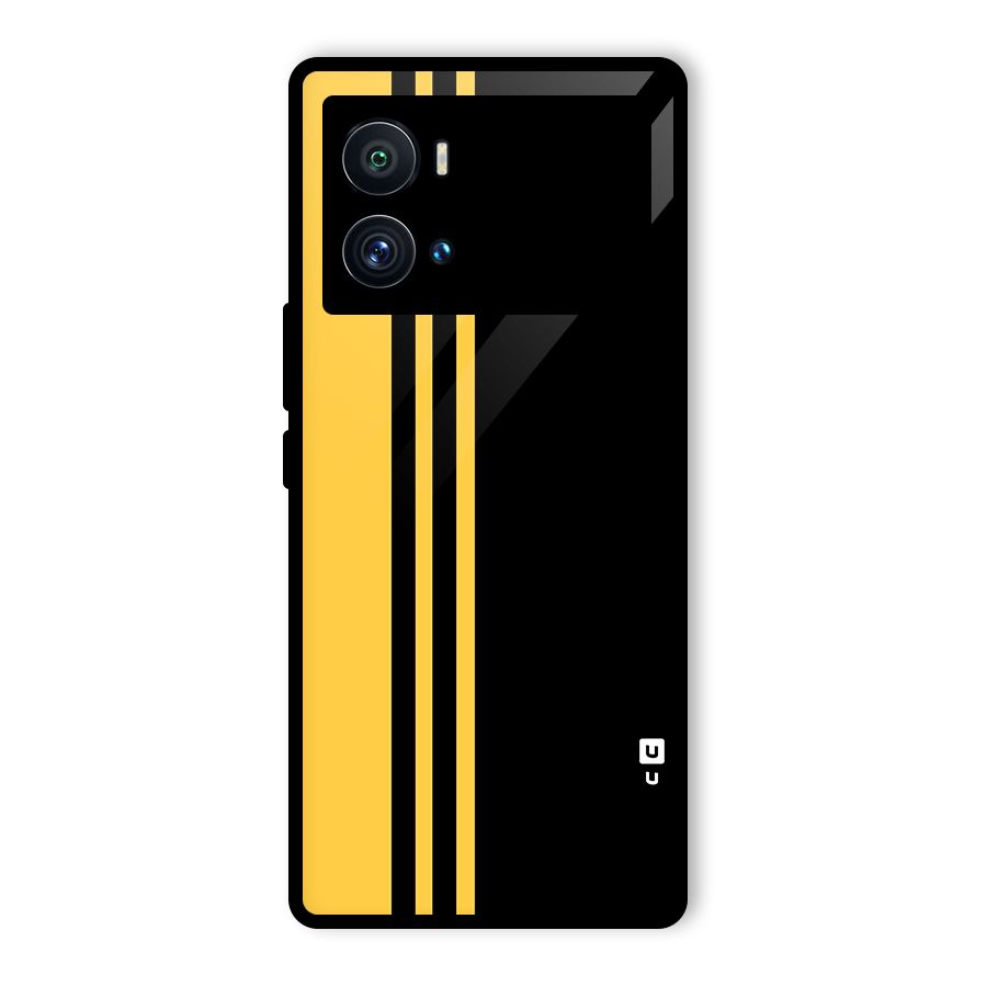 Minimal Yellow and Black Design Glass Back Case for Vivo iQOO 9 Pro