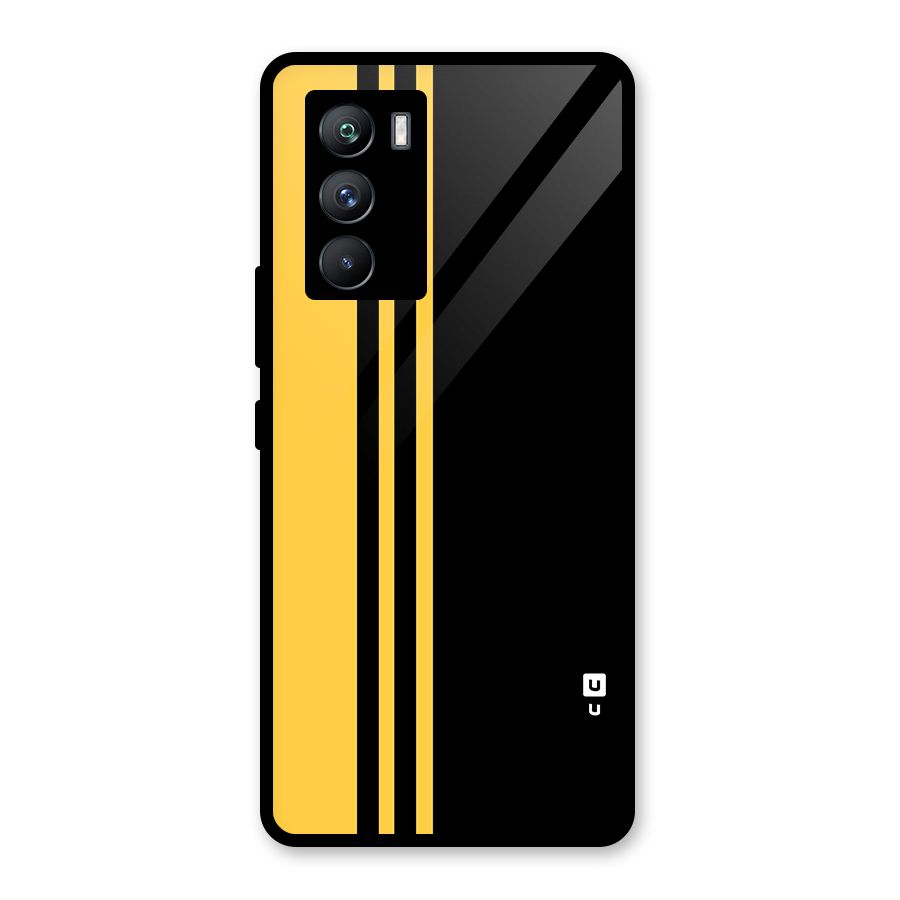 Minimal Yellow and Black Design Glass Back Case for Vivo iQOO 9 SE