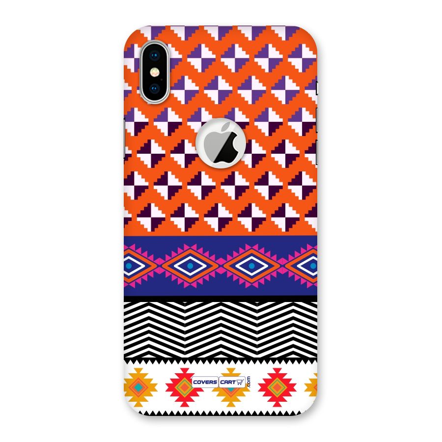 Mixed Pattern Aztec Back Case for iPhone XS Logo Cut