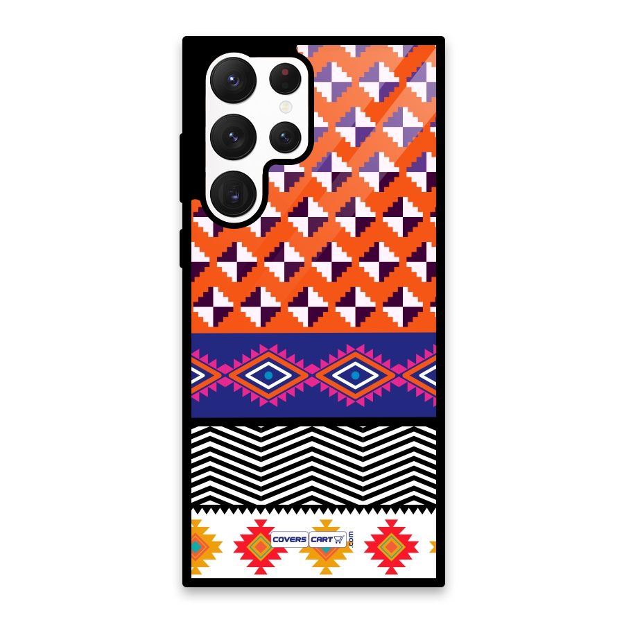 Mixed Pattern Aztec Glass Back Case for Galaxy S22 Ultra 5G