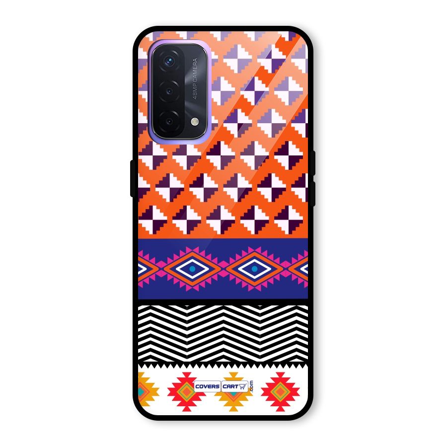 Mixed Pattern Aztec Glass Back Case for Oppo A74 5G