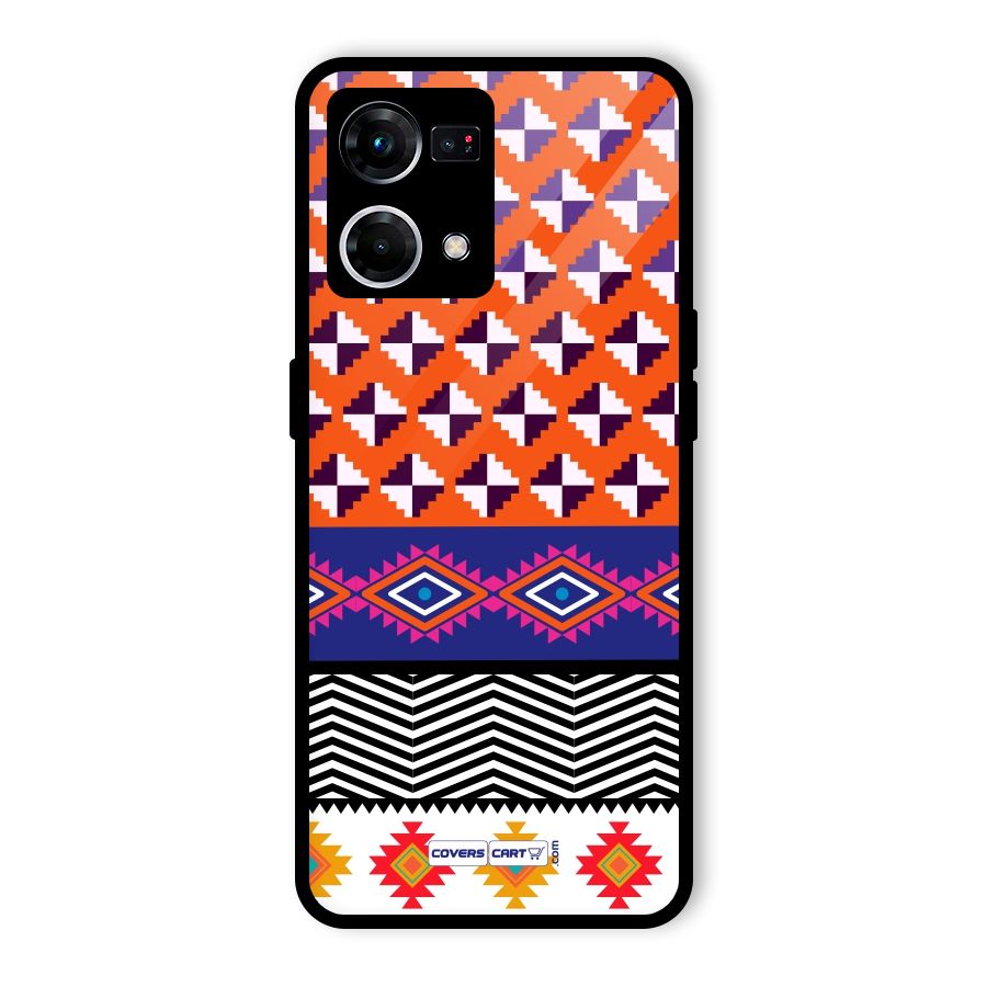 Mixed Pattern Aztec Glass Back Case for Oppo F21 Pro 5G
