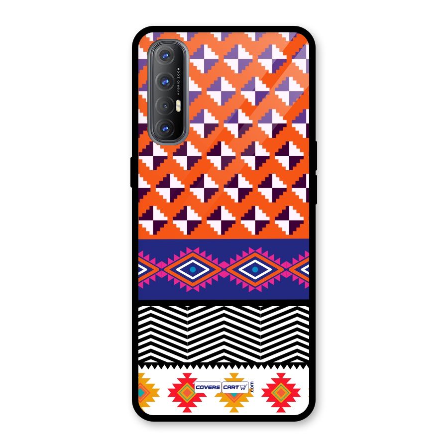 Mixed Pattern Aztec Glass Back Case for Oppo Reno3 Pro