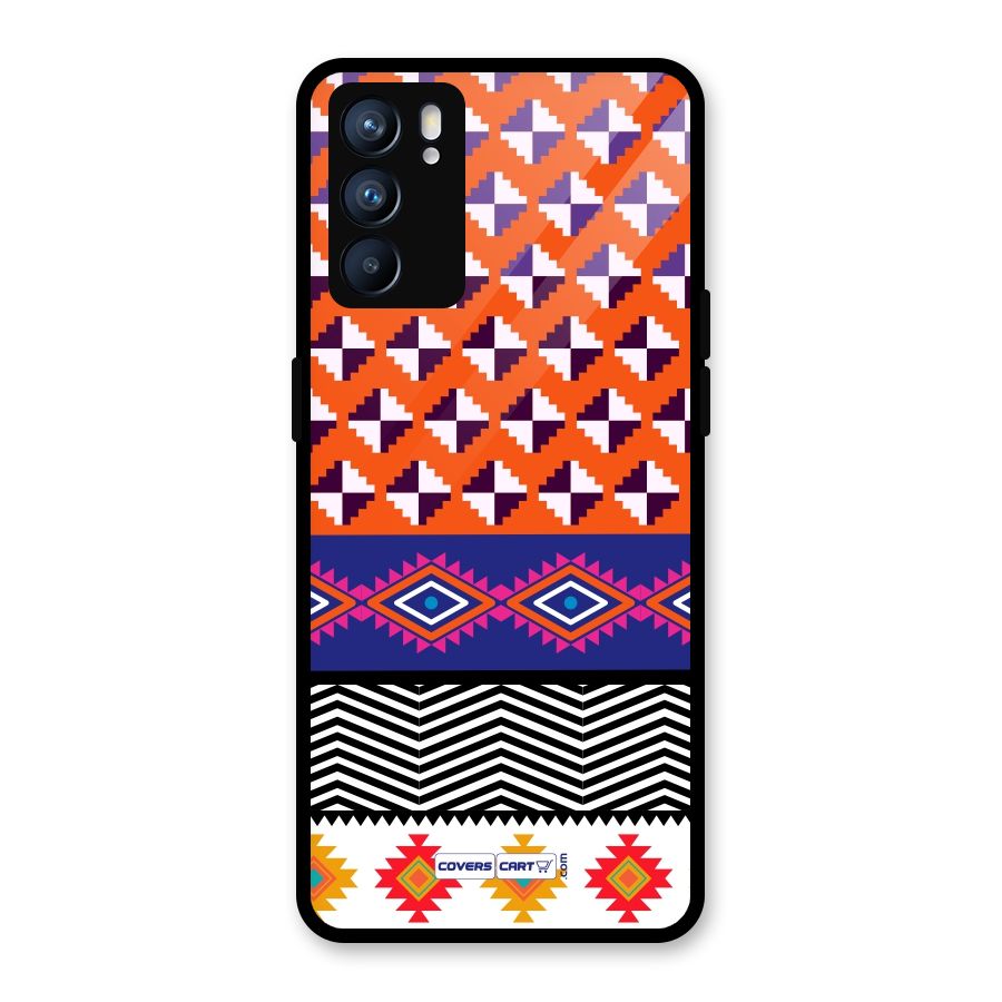 Mixed Pattern Aztec Glass Back Case for Oppo Reno6 5G