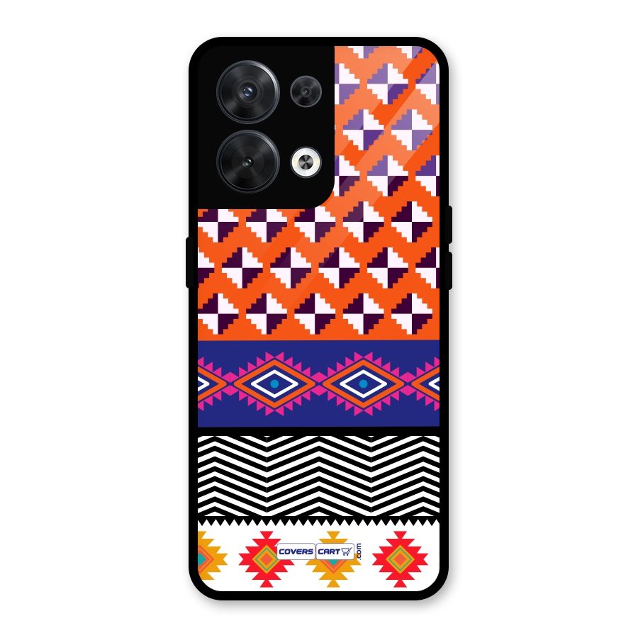 Mixed Pattern Aztec Glass Back Case for Oppo Reno8 5G