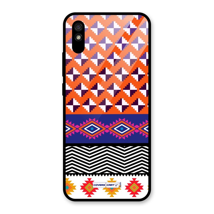 Mixed Pattern Aztec Glass Back Case for Redmi 9A