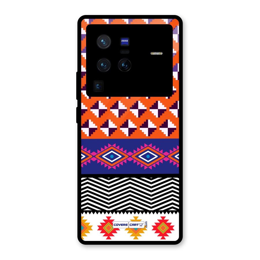 Mixed Pattern Aztec Glass Back Case for Vivo X80 Pro