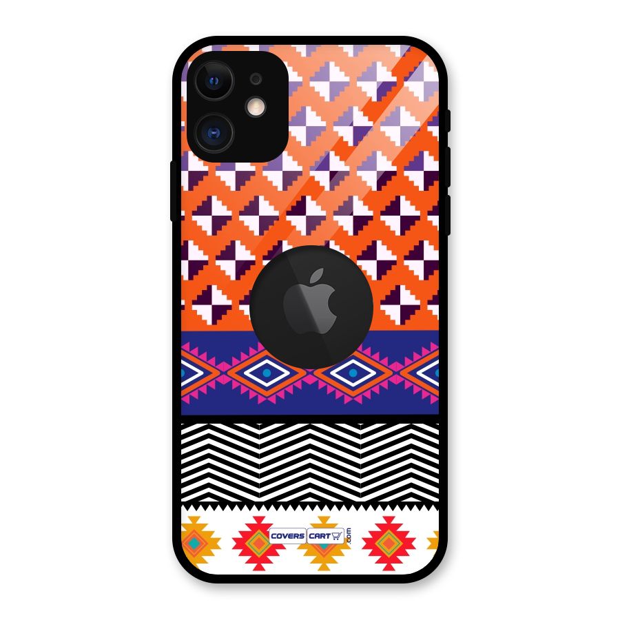 Mixed Pattern Aztec Glass Back Case for iPhone 11 Logo Cut