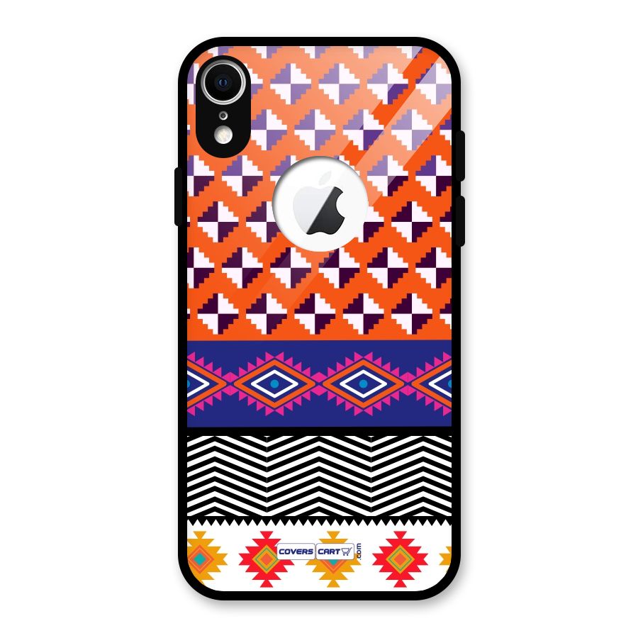 Mixed Pattern Aztec Glass Back Case for iPhone XR Logo Cut