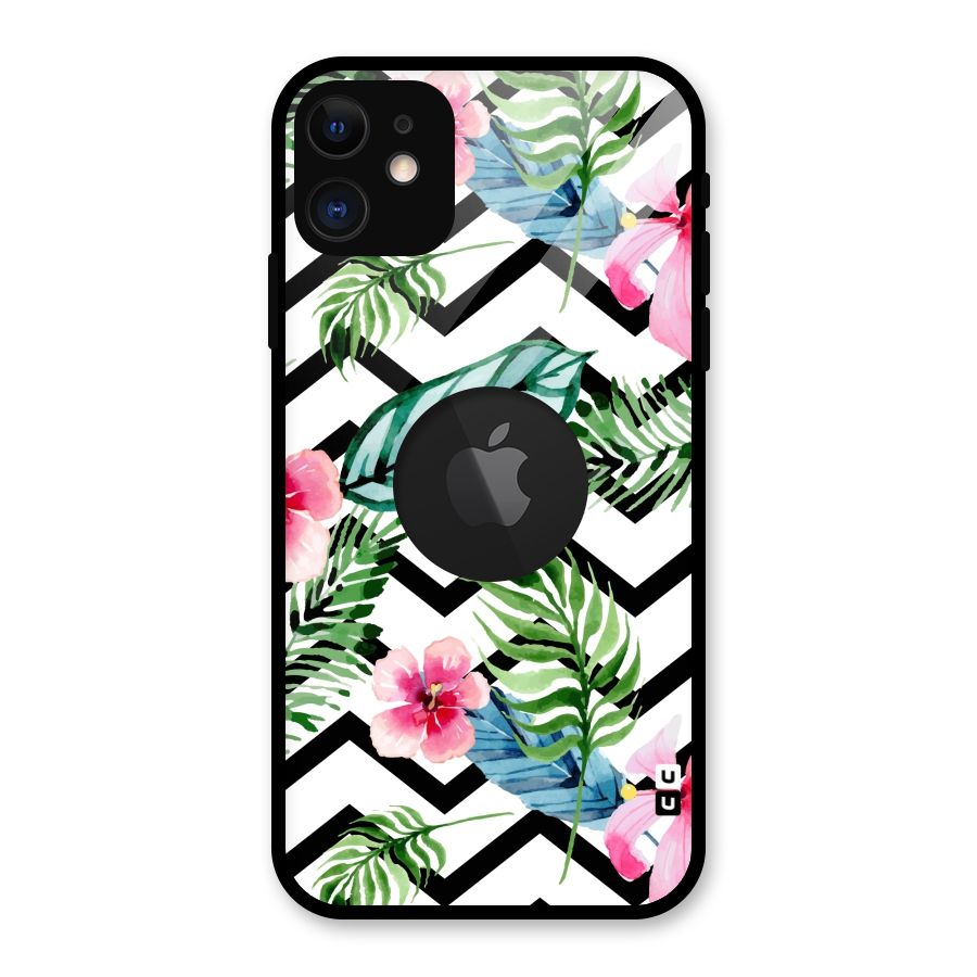 Modern Flowers Glass Back Case for iPhone 11 Logo Cut