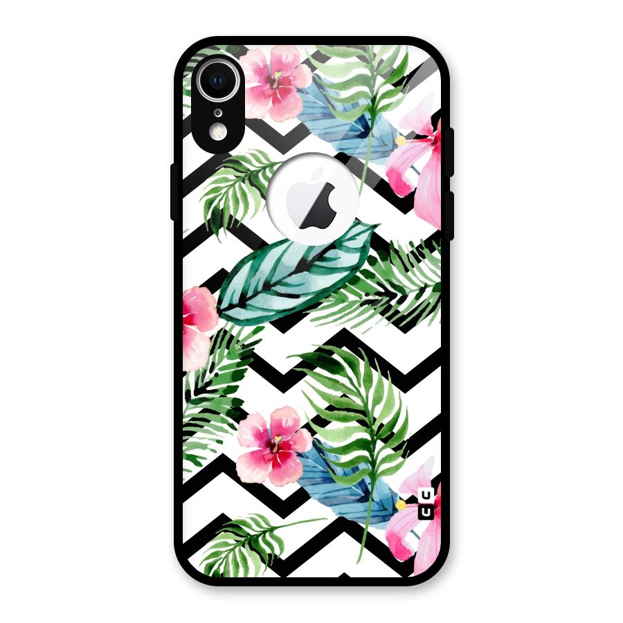 Modern Flowers Glass Back Case for iPhone XR Logo Cut