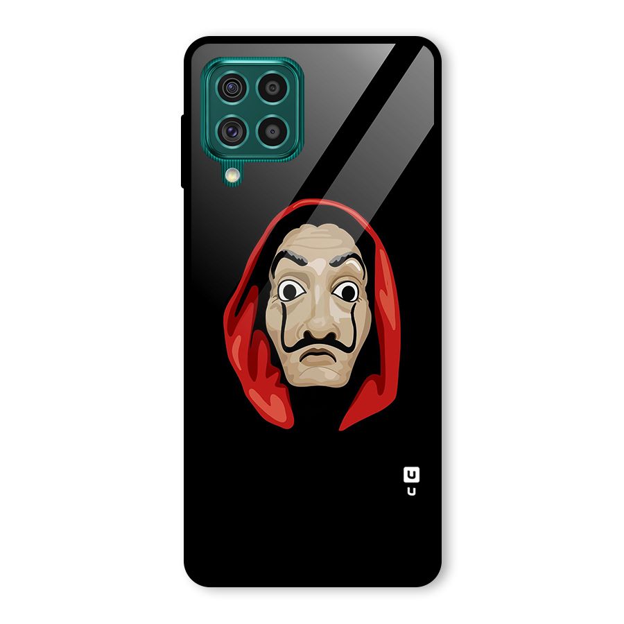 Money Heist Mask Glass Back Case for Galaxy F62