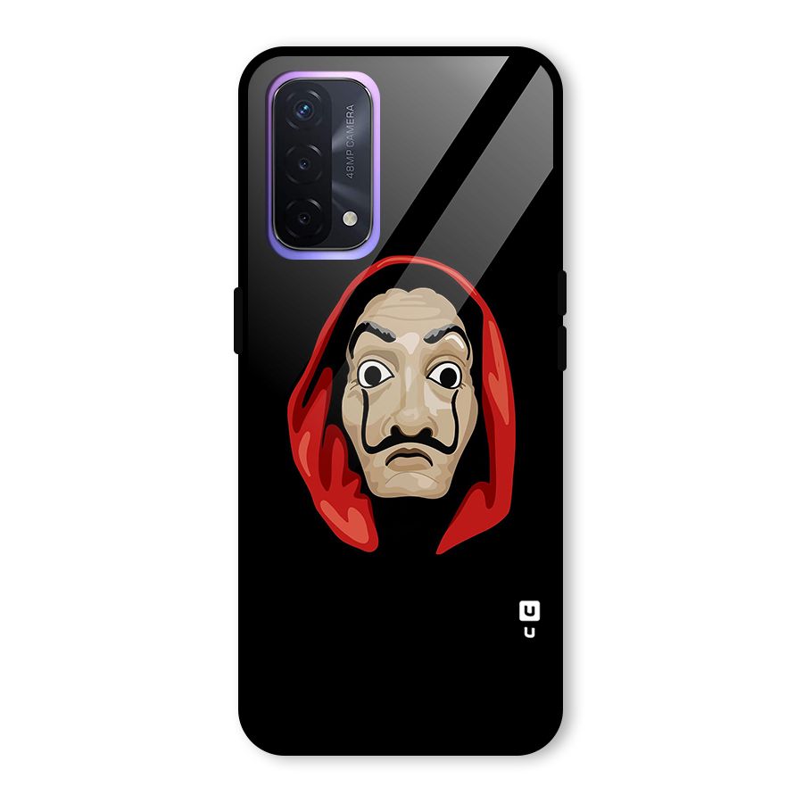 Money Heist Mask Glass Back Case for Oppo A74 5G