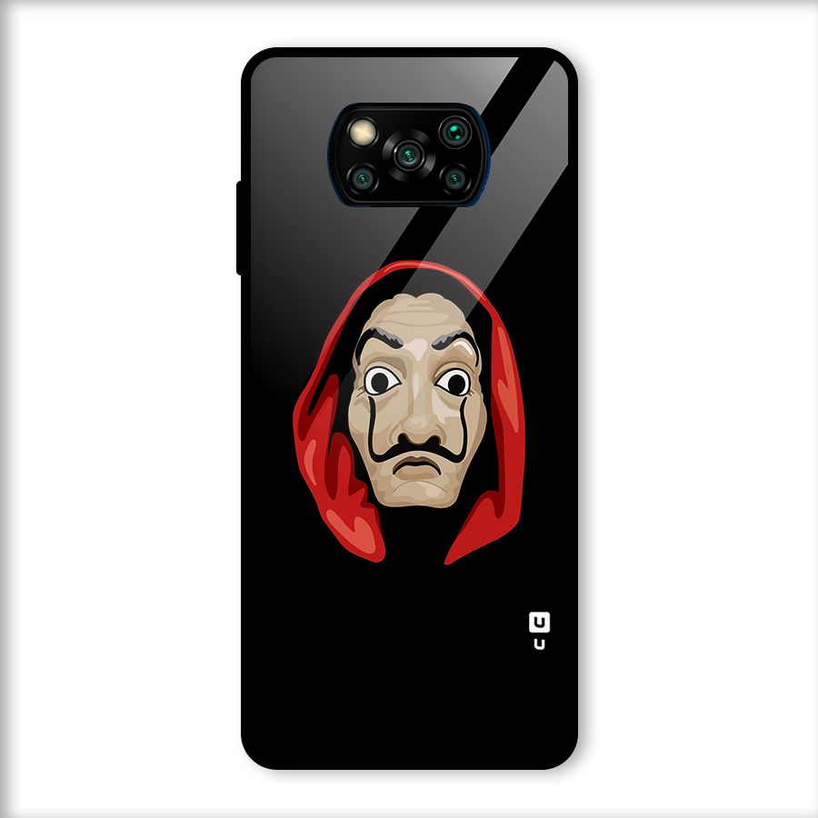 Money Heist Mask Glass Back Case for Poco X3