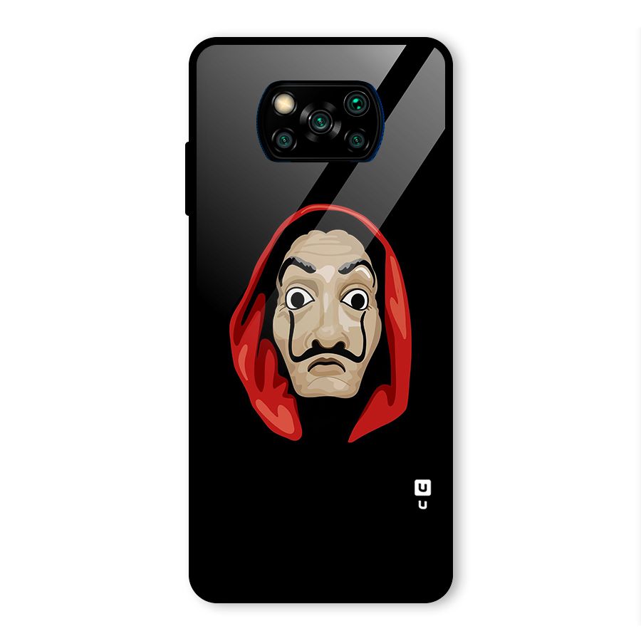 Money Heist Mask Glass Back Case for Poco X3 Pro