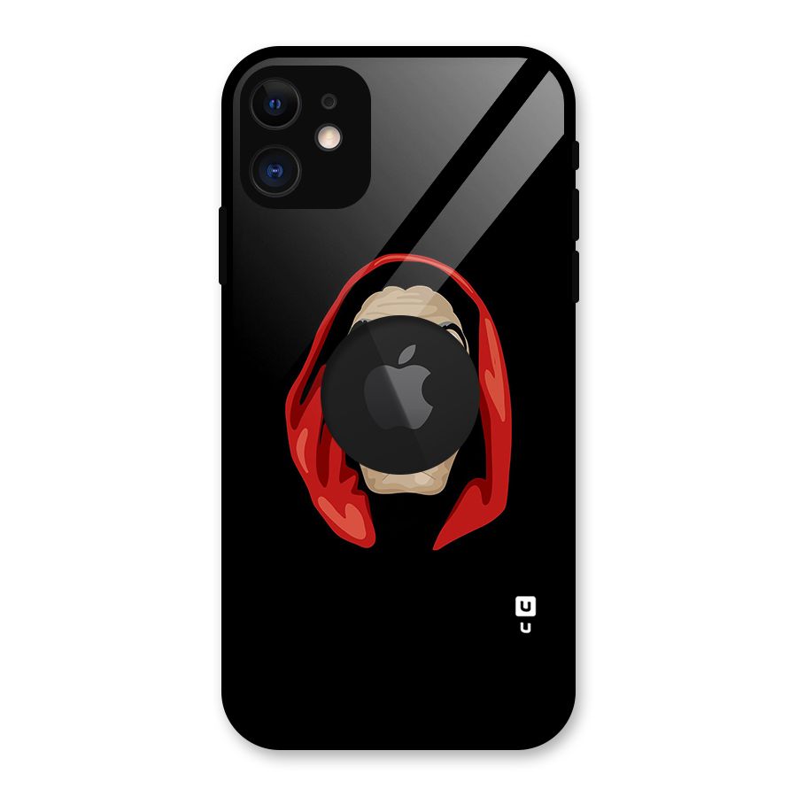 Money Heist Mask Glass Back Case for iPhone 11 Logo Cut