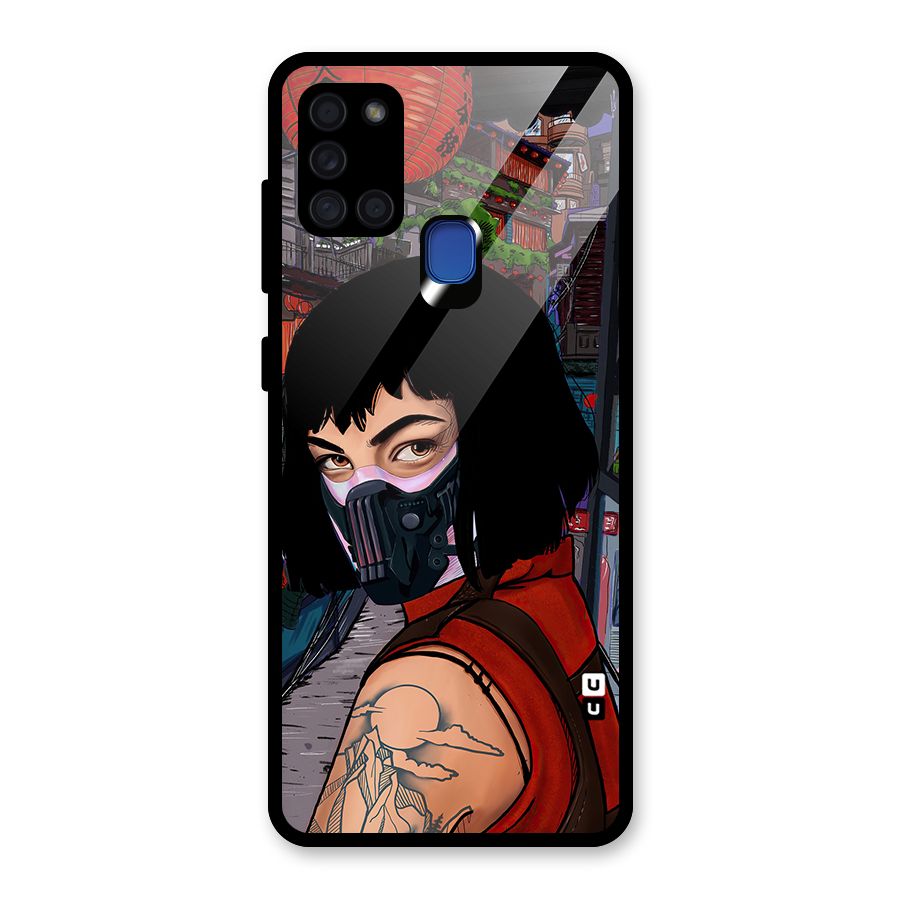 Money Heist Tokyo Mask Glass Back Case for Galaxy A21s