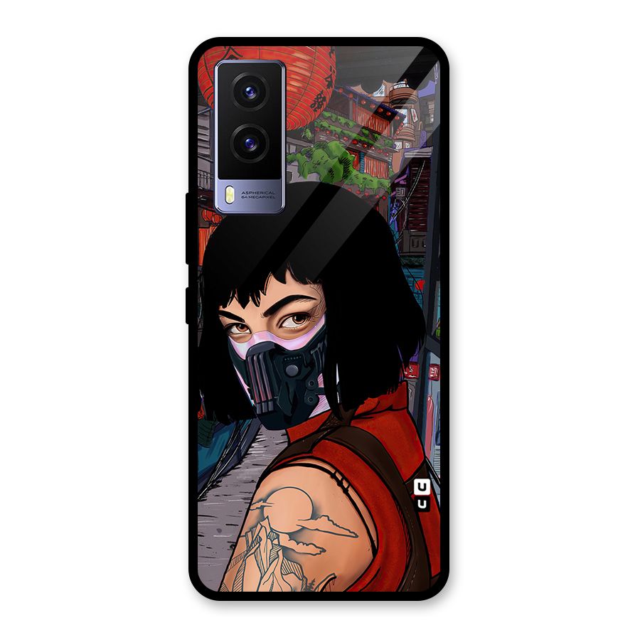 Money Heist Tokyo Mask Glass Back Case for Vivo V21e 5G