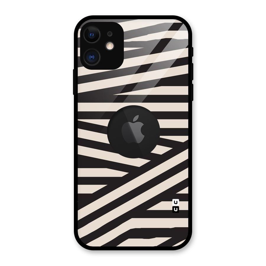 Monochrome Lines Glass Back Case for iPhone 11 Logo Cut