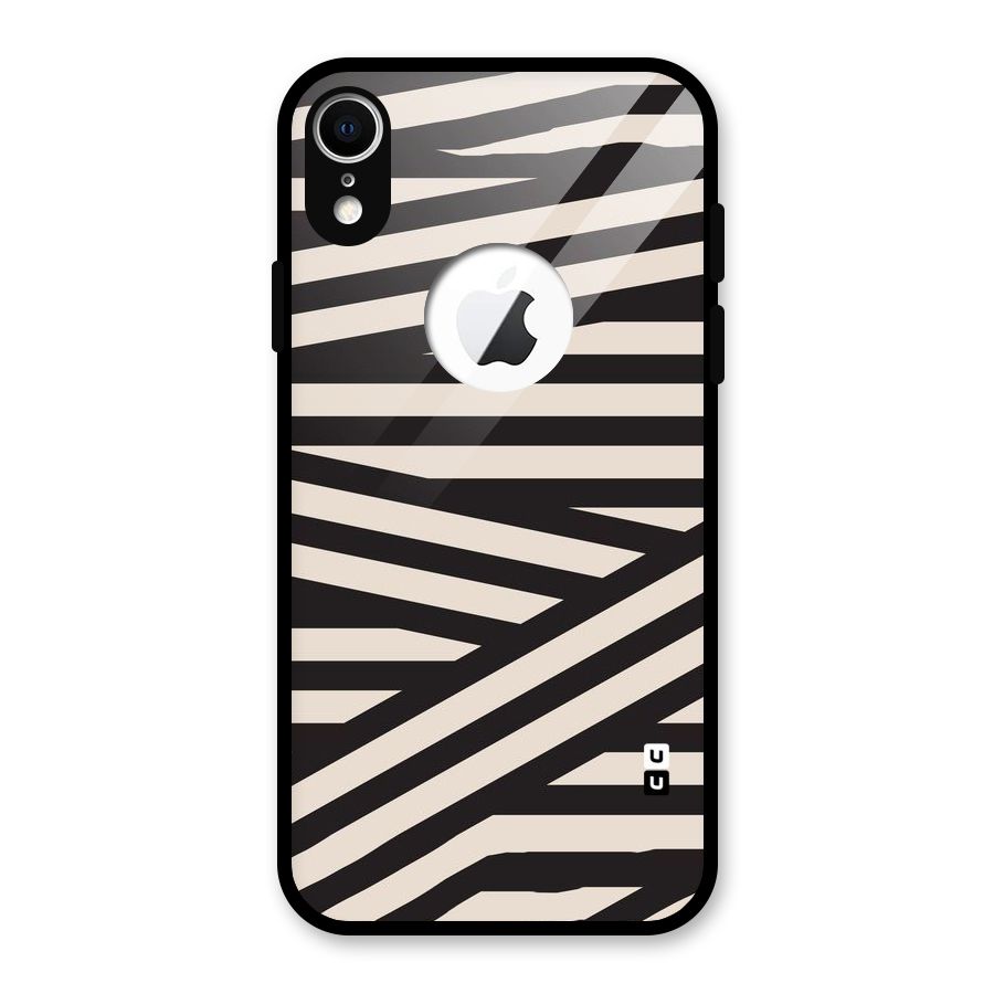 Monochrome Lines Glass Back Case for iPhone XR Logo Cut