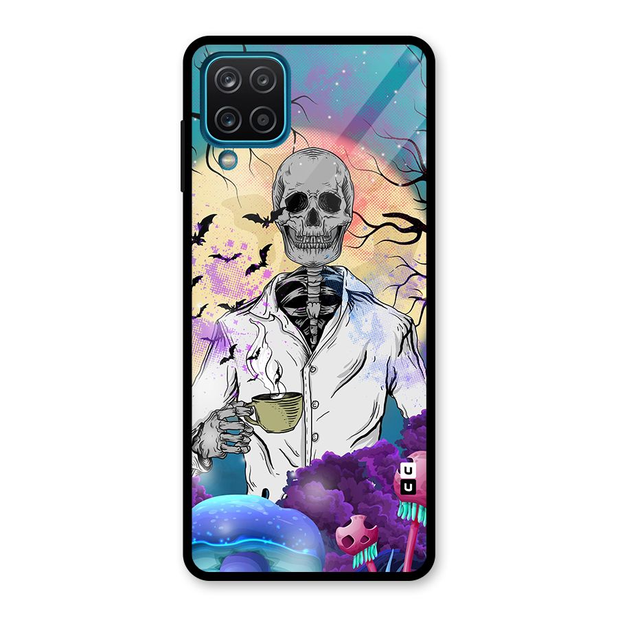 Morning Tea Skull Glass Back Case for Galaxy A12