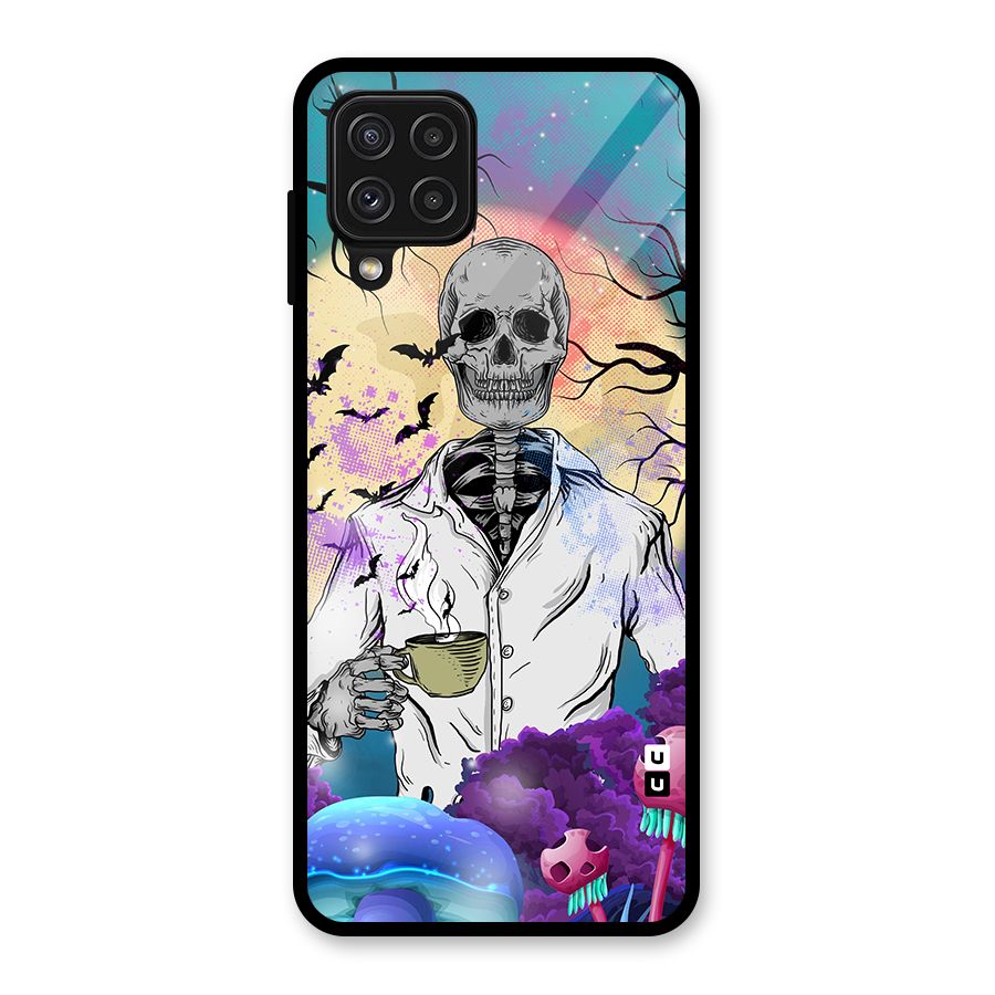 Morning Tea Skull Glass Back Case for Galaxy A22 4G